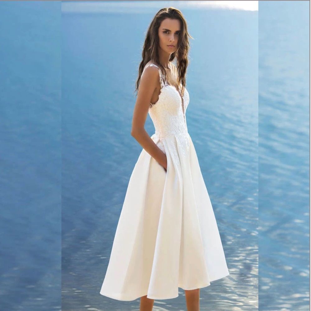 Elegant White Midi Dress - Wedding, Party, Summer